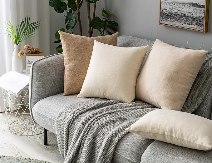Stellhome Rectangle Burlap Throw Pillow Covers Solid Farmhouse Linen Pillowcase