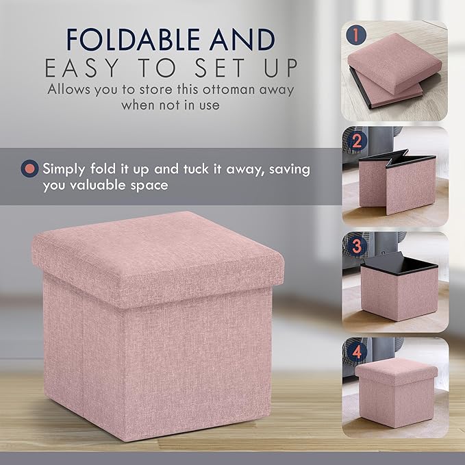 Ornavo Home Small Storage Ottoman Foldable Collapsible Cube Square Linen
