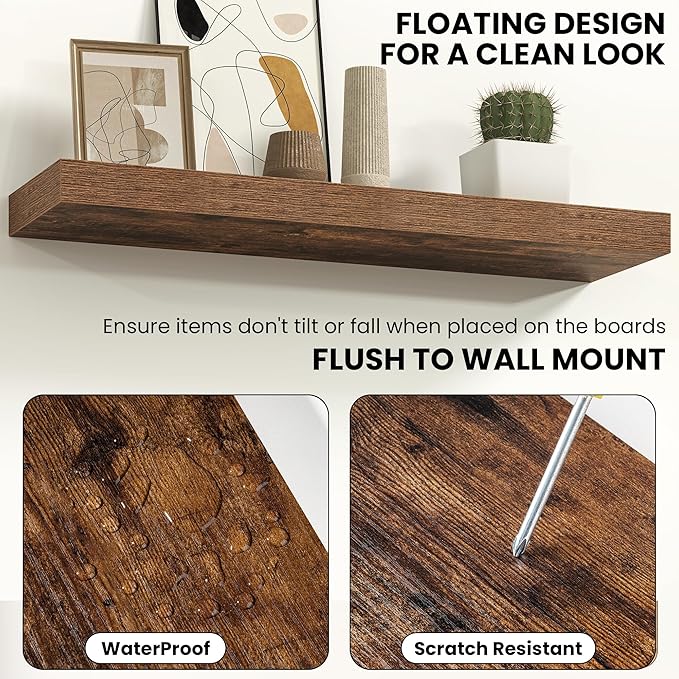 Fun Memories 16 Inch Floating Shelves Wall-Mounted, Engineered Wood Wall Shelves