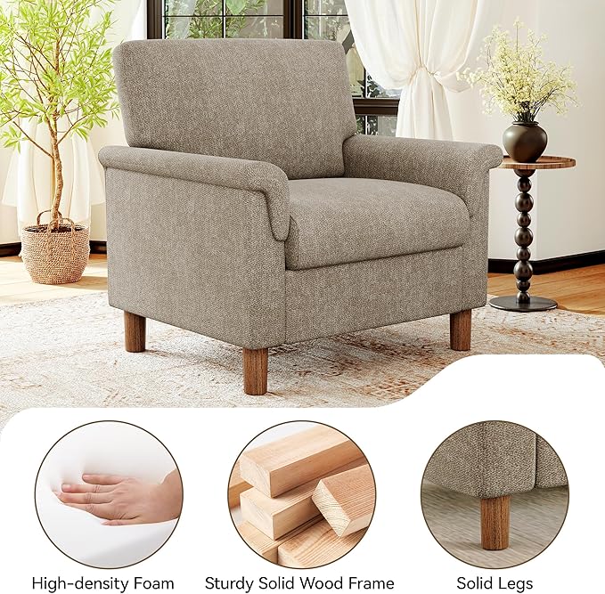 Mid Century Modern Accent Chair, Chenille Comfy Living Room Arm Chairs