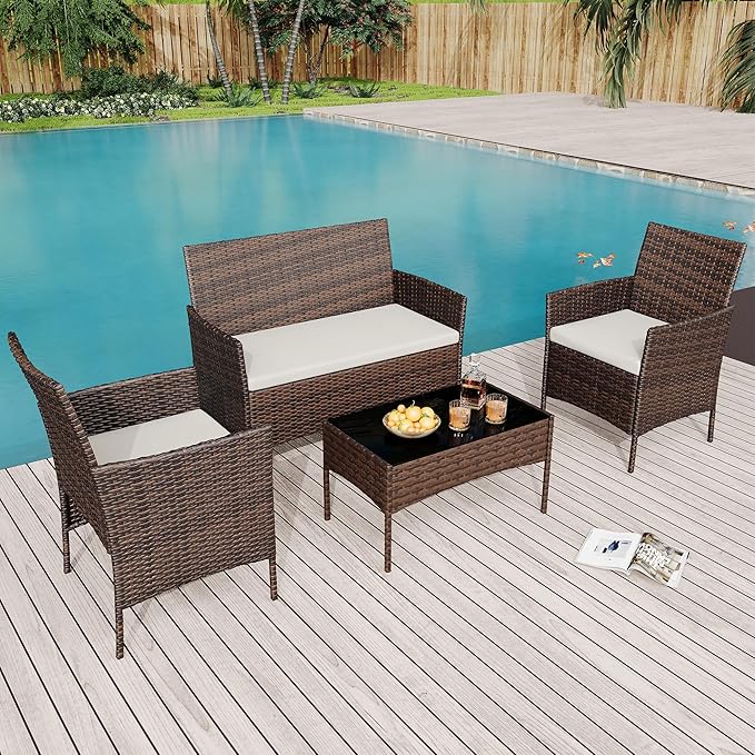 GarveeLife 4-Piece Patio Furniture Set, Rattan Outdoor Furniture