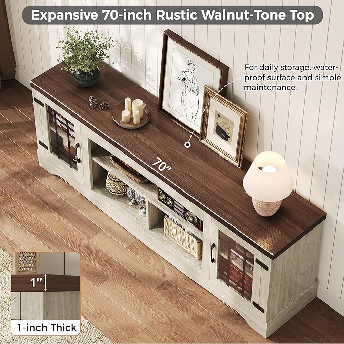 IRONCK Farmhouse TV Stand for 75 Inch TV, Rustic Entertainment Center