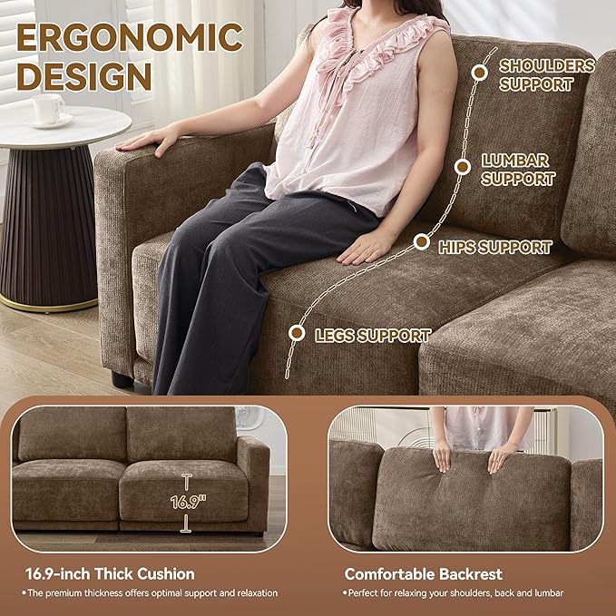 143.8" Modular U Shaped Sofa, Oversized Sectional Cloud Couch, 6 Seater Deep