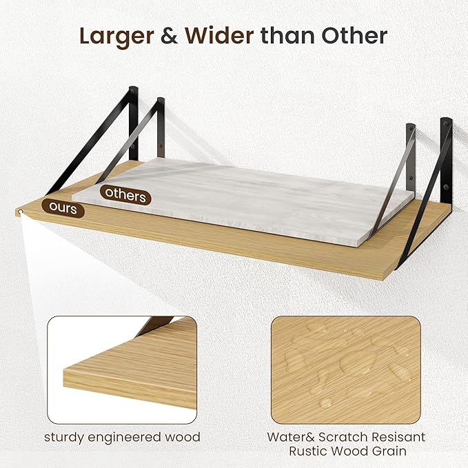 Fun Memories Floating Shelves for Wall, 12 Inch Deep Floating Shelves Set of 2