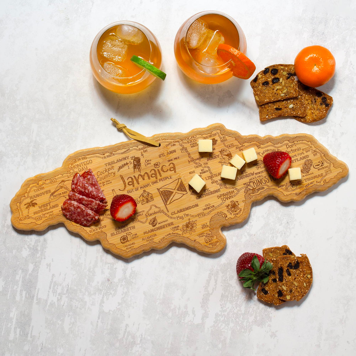 Totally Bamboo Destination Jamaica Shaped Cutting Board Bamboo Charcuterie and Serving Board with Hang Tie for Wall Display