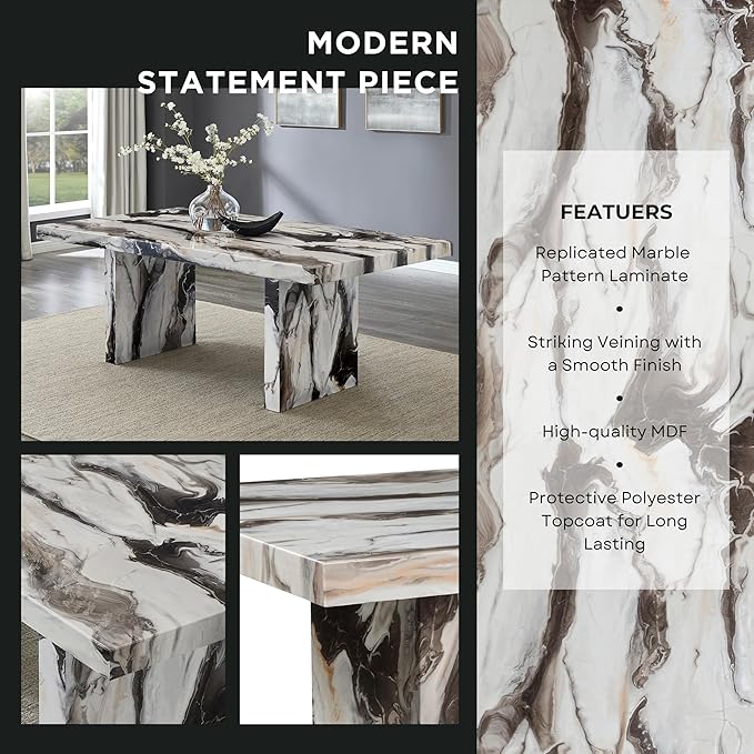 Roundhill Furniture Cavira Modern Faux Marble Dining Table