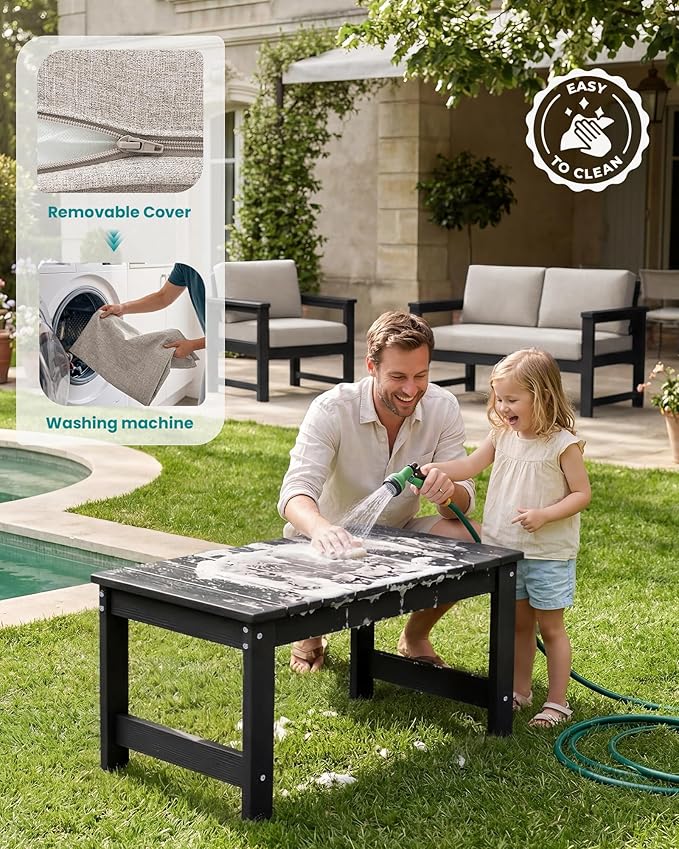 SERWALL 3 Pieces HDPE Outdoor Sofa Bistro Set