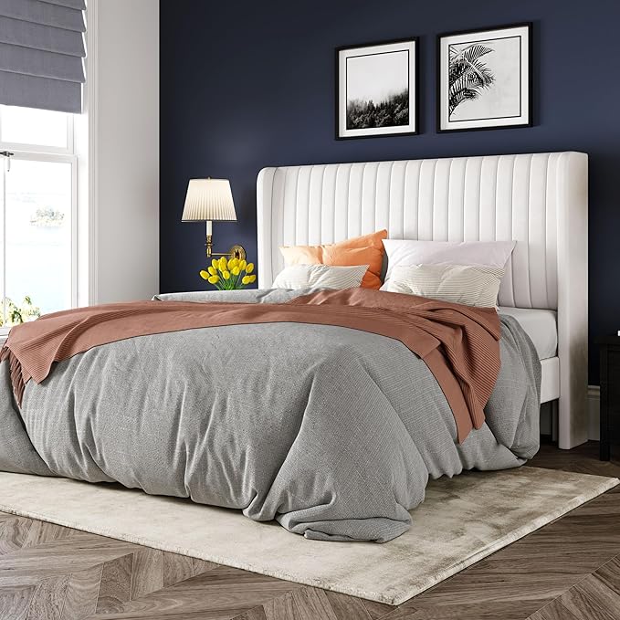 Allewie Queen Size Velvet Bed Frame/Vertical Channel Tufted Wingback