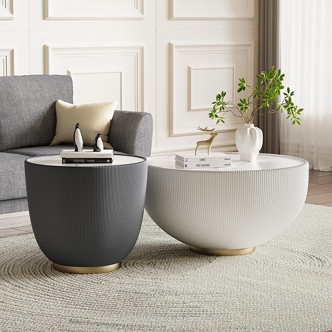 SSLine Bowl-Shape Small Coffee Table Modern Sintered Stone Top Coffee Table in