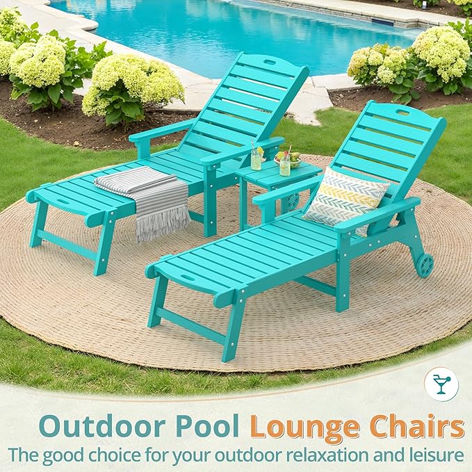 LUE BONA Lounge Chair Outdoor Set of 4, HDPS Chaise Lounge Outdoor