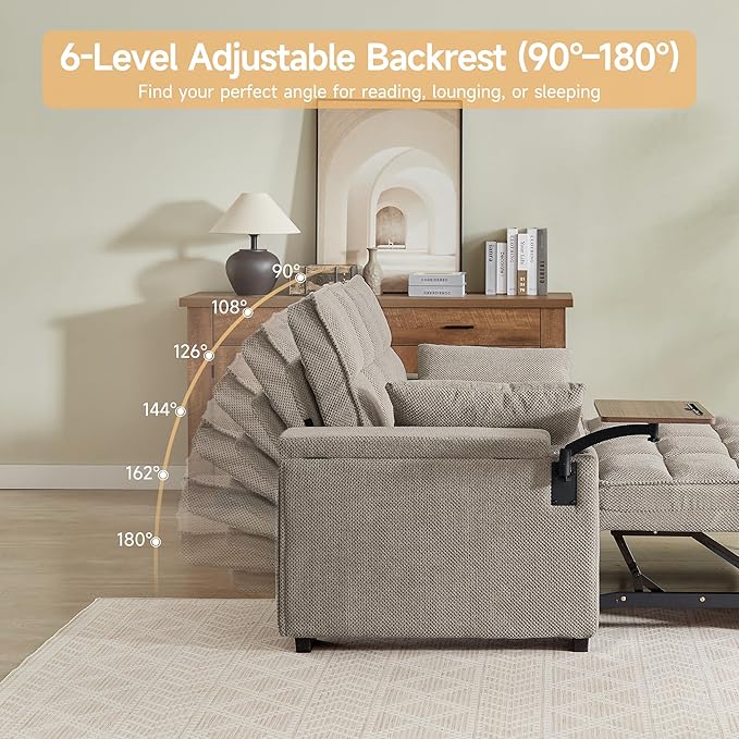 Auvsoce 65'' Chaise Lounge Chair Indoor, 3-in-1 Convertible Sofa Bed
