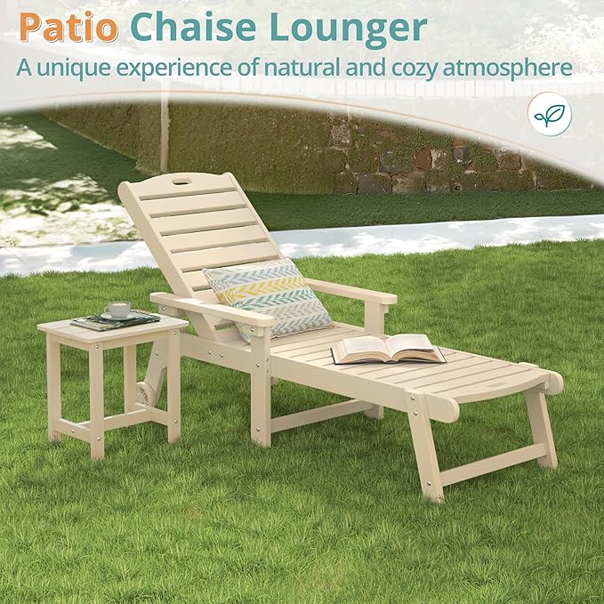 LUE BONA Lounge Chair Outdoor, HDPS Chaise Lounge Outdoor