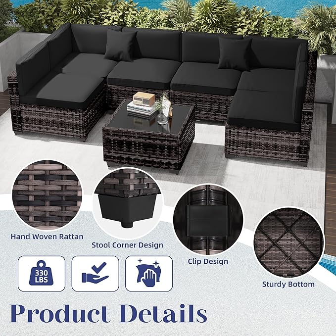 KIGOTY 14-Piece Patio Furniture Set, All-Weather PE Rattan Outdoor Sectional