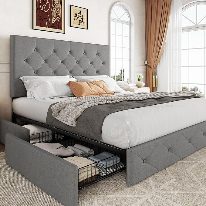 Allewie Upholstered Queen Size Platform Bed Frame