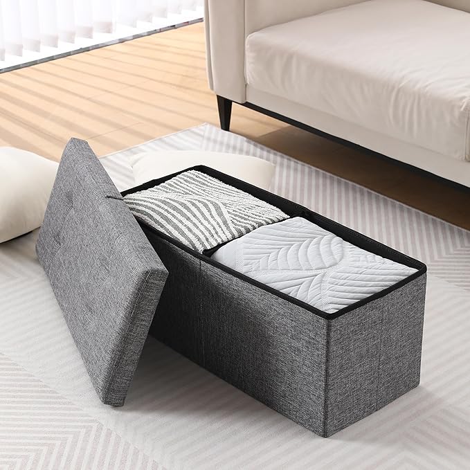 Storage Ottoman Bench Foldable Seat Footrest Shoe Bench End of Bed Storage
