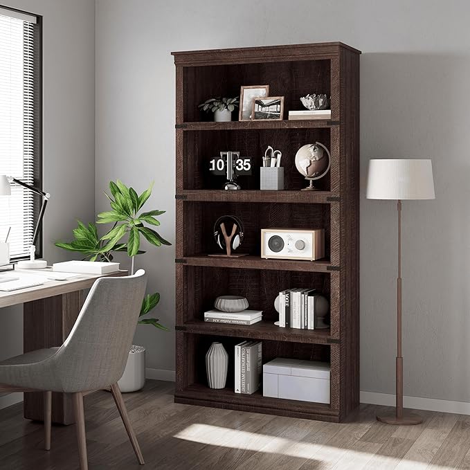 GarveeHome 5 Tier Farmhouse Bookcase, 67.4" Tall Book Shelf