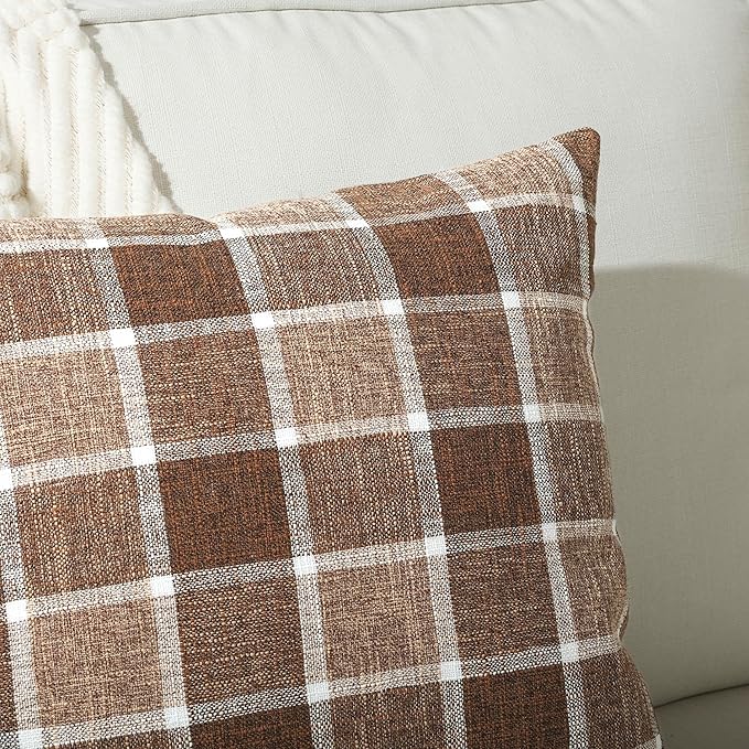 Stellhome Pack of 2 Fall Linen Buffalo Check Decorative Throw Pillow Covers