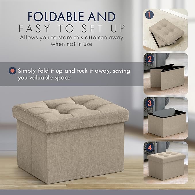 Ornavo Home Small Storage Ottoman, Foldable Collapsible Rectangle Linen Ottoman