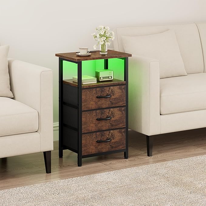 Vagusicc Night Stand with Charging Station, LED Nightstand