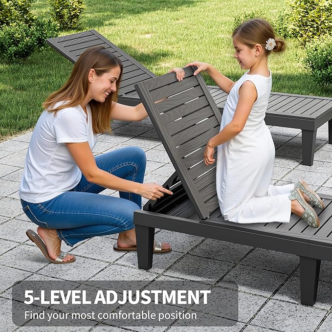 Outdoor Chaise Lounge Chairs Set of 4, 5-Position Adjustable Tanning Lounge