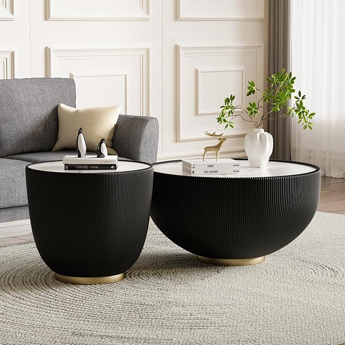 Round Marble Coffee Table Set of 2, 2 Piece Coffee Table and End Table