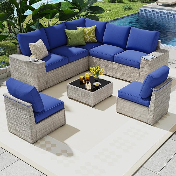 olimix 8 Piece Outdoor Patio Furniture Set, Outdoor Sectional Furniture
