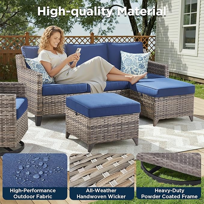 Outdoor Patio Furniture Set-5 Pieces All-Weather Wicker Outdoor Furniture