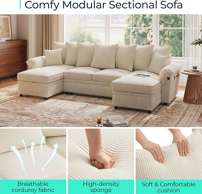 LINSY HOME Oversized Sectional Sleeper Sofa