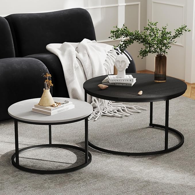 Otterease Nesting Tables Set of 2, 31.5" Round Coffee Table, Small Nesting