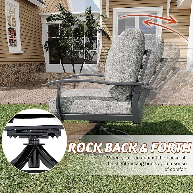 HOMREST Outdoor Furniture Thickened Cushion 360 Degree Swivel Rocking Patio