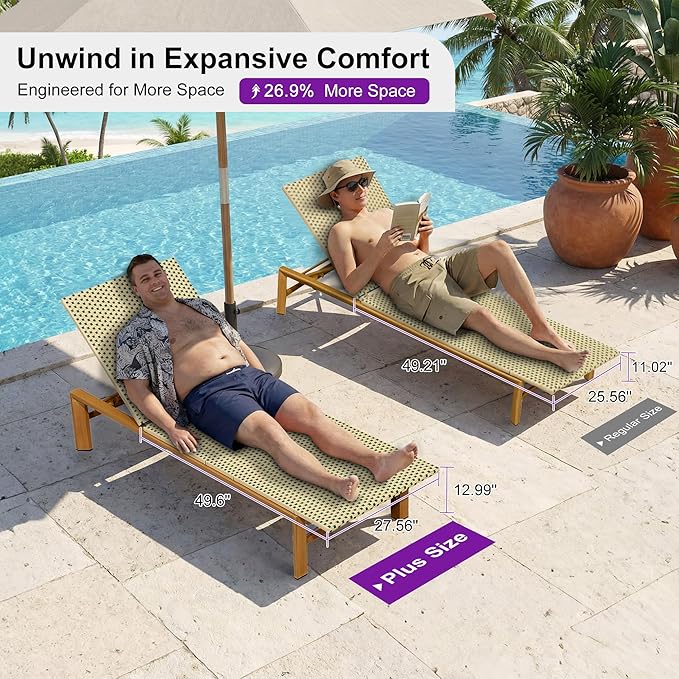 PURPLE LEAF Extra Wide Patio Chaise Lounge Set of 2 Outdoor Lounger French PE