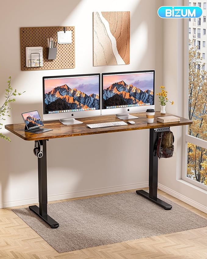 BIZUM Electric Standing Desk 60 x 24 Inch Computer Desk-Gaming Desk Rustic