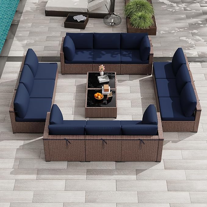 KIGOTY 14-Piece Patio Furniture Set, All-Weather PE Rattan Outdoor Sectional