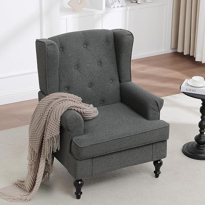 Accent Chair Set of 2, Mid Century Modern Fabric Wingback Chair, Upholstered