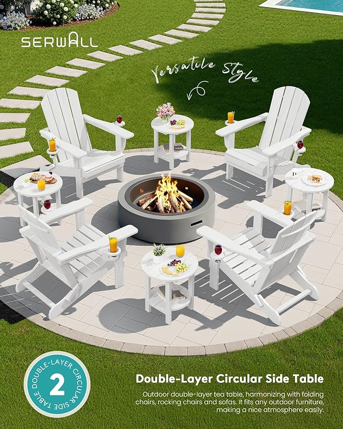SERWALL Round Outdoor Side Table, HDPE Small Adirondack End Table, 2-Tier Patio