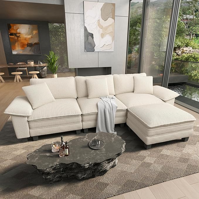 HERA'S HOUSE 124" Modular Sectional Sofa, Oversized L Shaped Couches