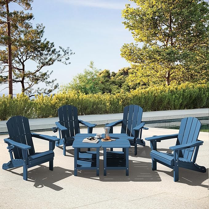 SERWALL Adirondack Table Set of 4, Outdoor Side Table- Blue