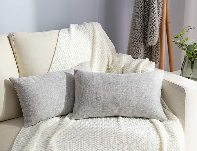 Stellhome Burlap Rectangle Throw Pillow Covers Solid Farmhouse Linen Pillowcase