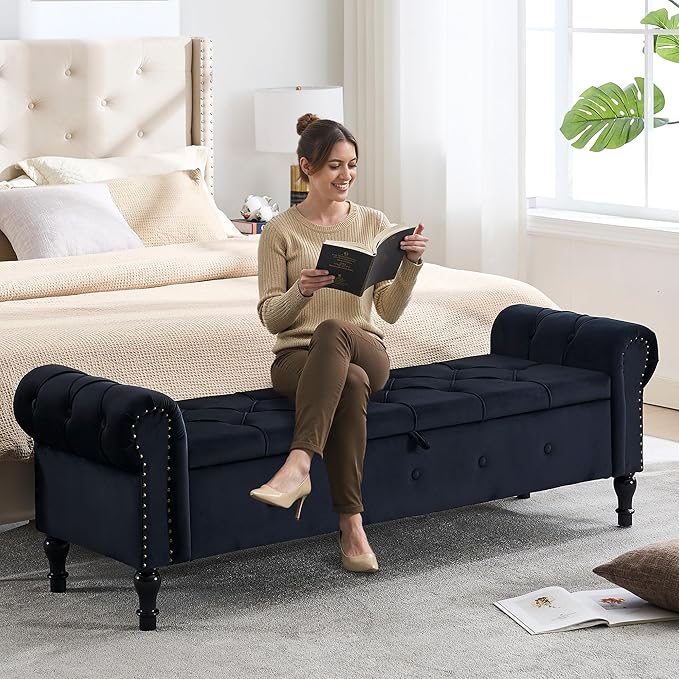 Storage Bed Bench for Bedroom, King Size Bench