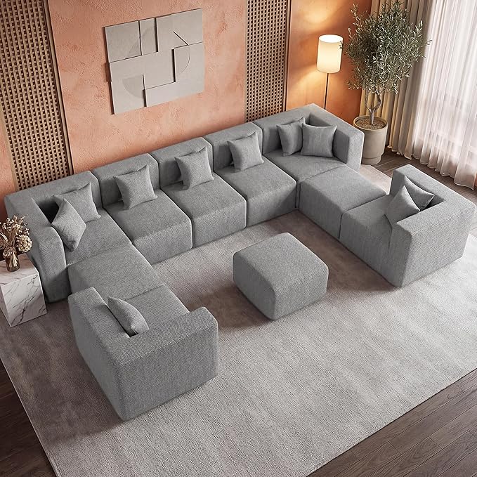 MONVANE Modular Sectional Sofa, Oversized 10 Seat Convertible U Shaped Couch