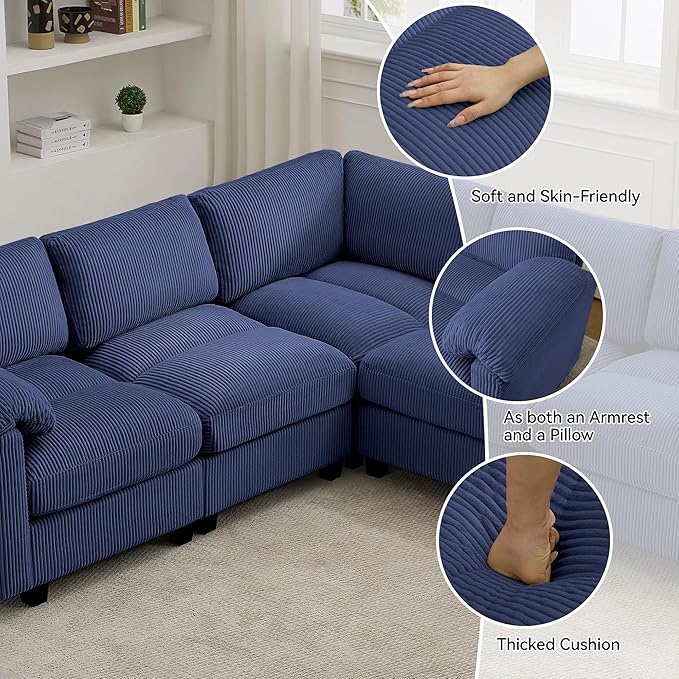 87'' V-Shaped Sectional Sofa Couch, 5-Seater Modular Couches