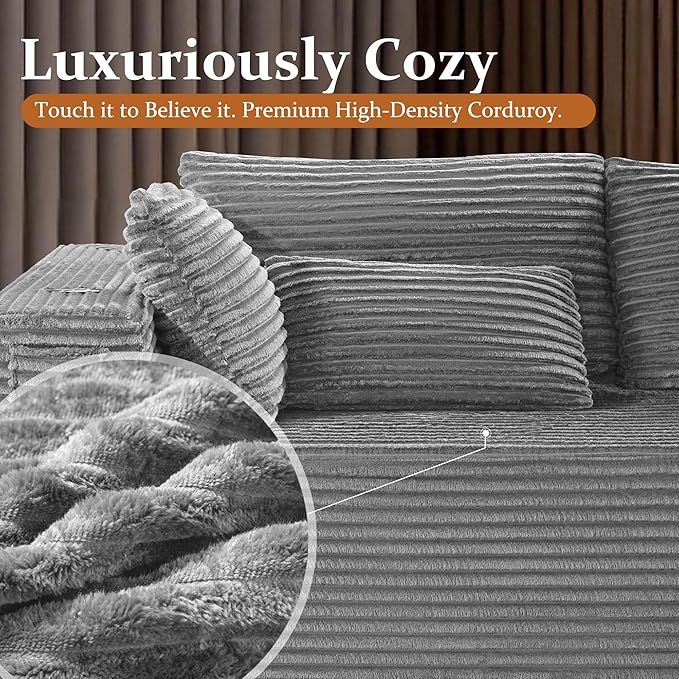 138" Oversized Cloud Sectional Couch, Comfort U Shaped Boneless Couch