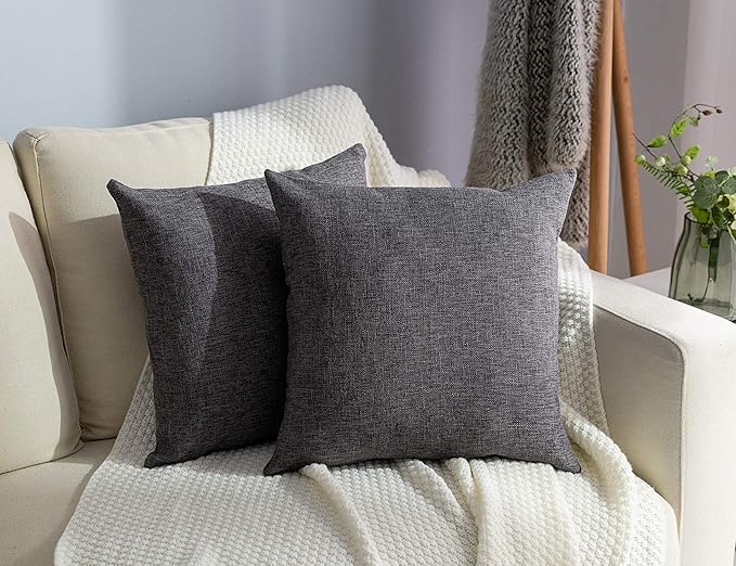 Stellhome Set of 2 Linen Throw Pillow Case Square Decorative Farmhouse Burlap
