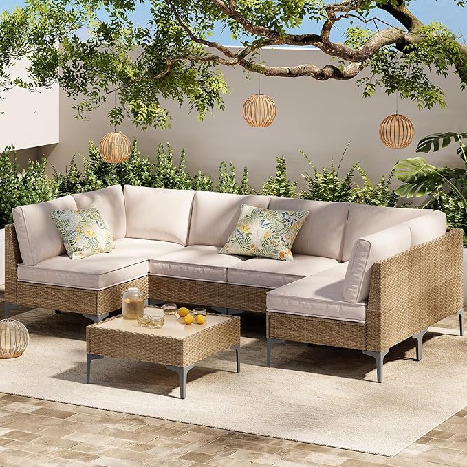 7-Piece Patio Furniture Set, Outdoor Wicker Sectional Sofa