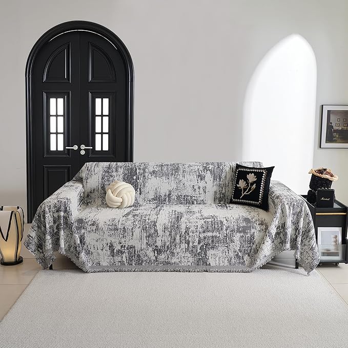 MYSKY HOME Boho Couch Cover for Dogs Washable Deep Grey Abstract Couch Sofa