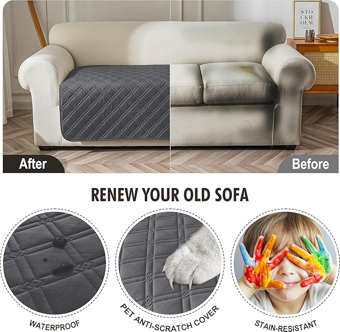 Genina Waterproof Couch Cover, Washable Anti-Slip 78inch Sofa Covers