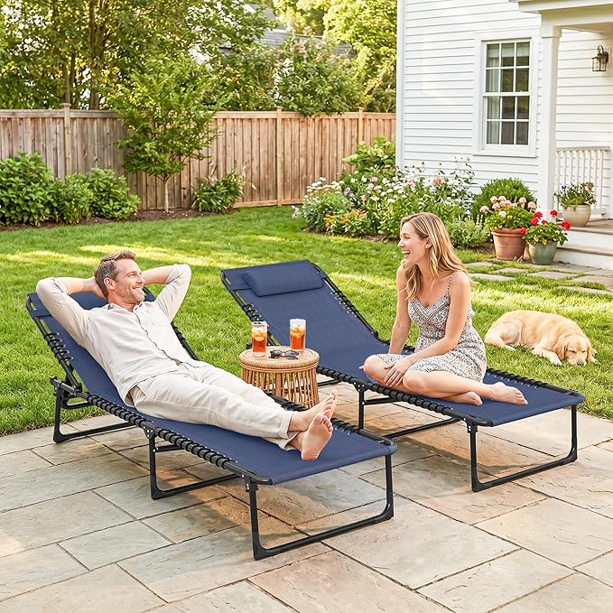 Outsunny Folding Chaise Lounge Chair Set of 2, Patio Sun Tanning Chair