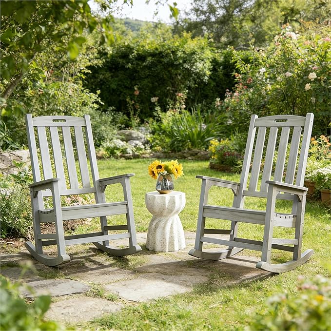 Psilvam Outdoor Rocking Chair, Poly Lumber Oversized Rocking Chair