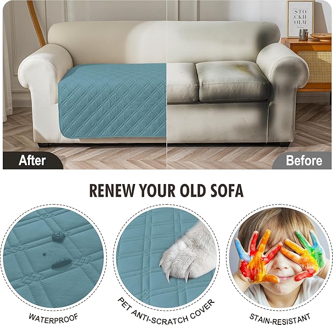 Genina Waterproof Couch Cover, Washable Anti-Slip 86.6 inch Sofa Covers