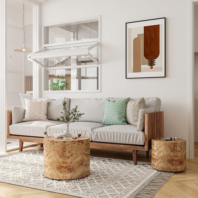 Nesting Coffee Table Set of 2 for Living Room, Modern Round Wooden Circle